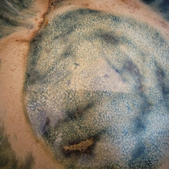 Beautiful Fulper Pottery Low Planter Bulb Bowl Blue & Cream Flambe Drip Glaze - Picture 6 of 9